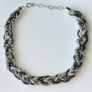 Black and Silver Shiny Twist Braided Wide Necklace 20”